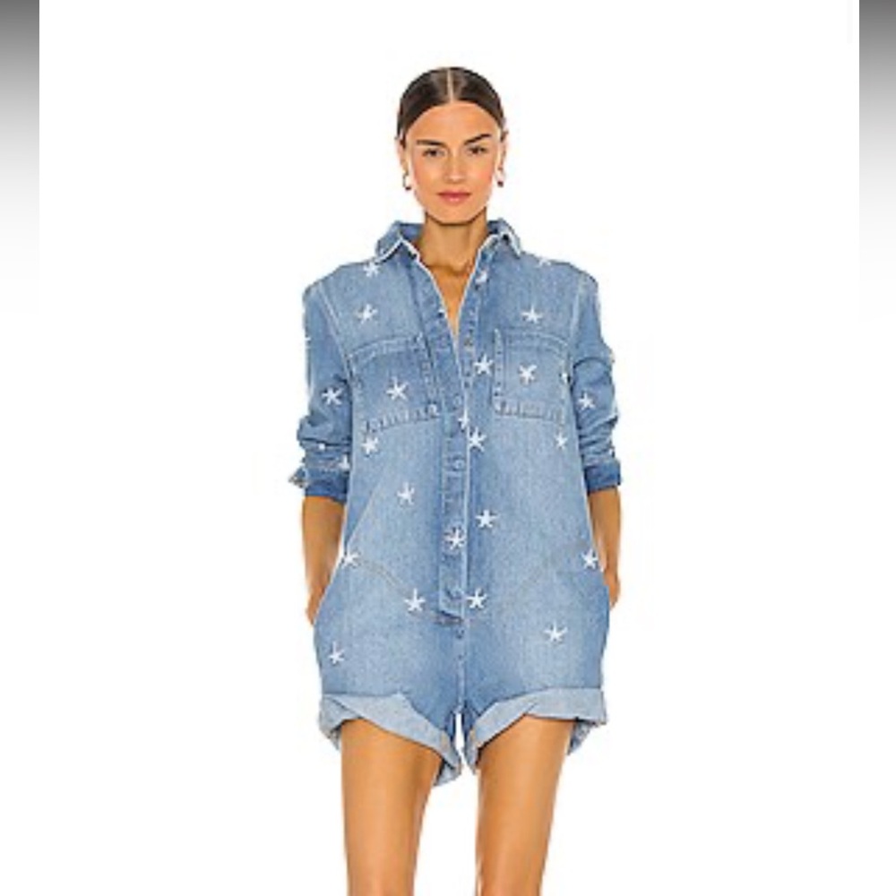 One Teaspoon Prophecy Jumpsuit in Pacific Star Denim Romper NWT Size Small $269